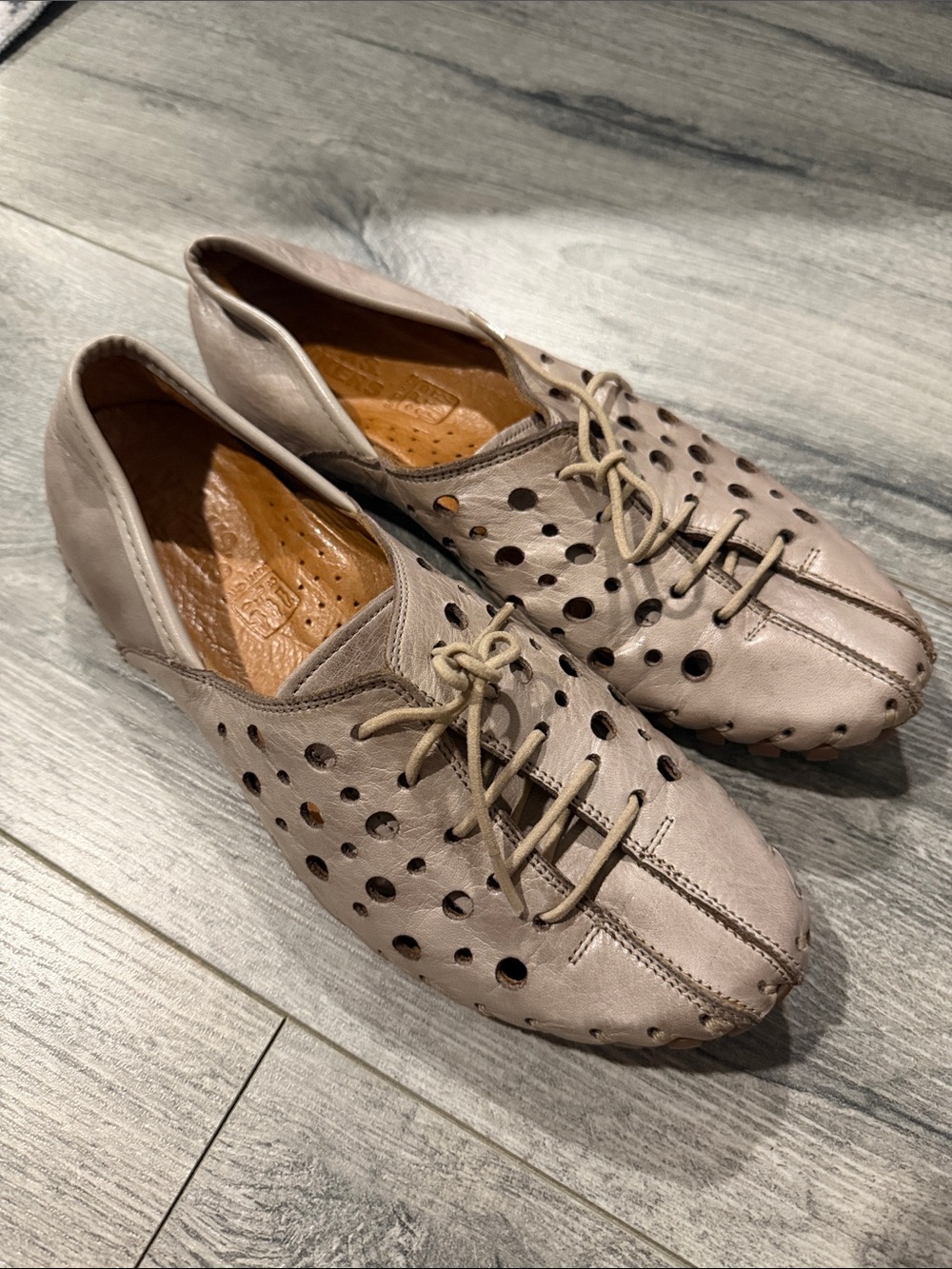 Volks Walkers Perforated Leather Lace-Up Flats